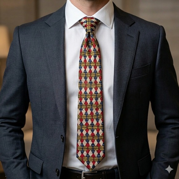 Ermenegildo Zegna Other - Ermenegildo Zegna Silk Tie Mens One Size Red Blue Gold Geometric Made in Italy